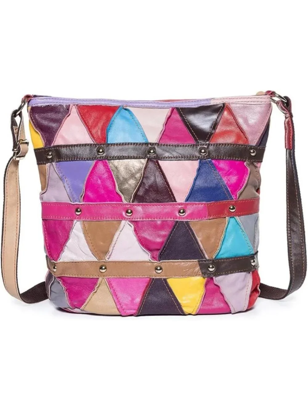 Colorful Soft Leather Crossbody Purse | Multicolor Spliced Shoulder Bag, Satchel